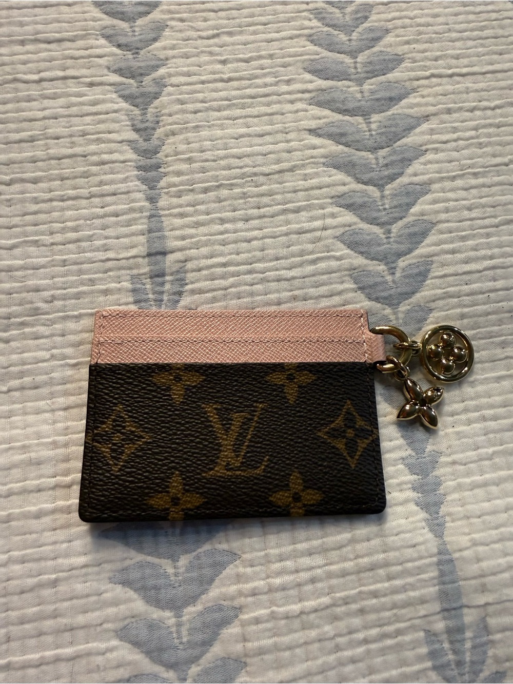 Louis Vuitton Monogram Canvas Card Holder with Pink Trim and Gold Charm